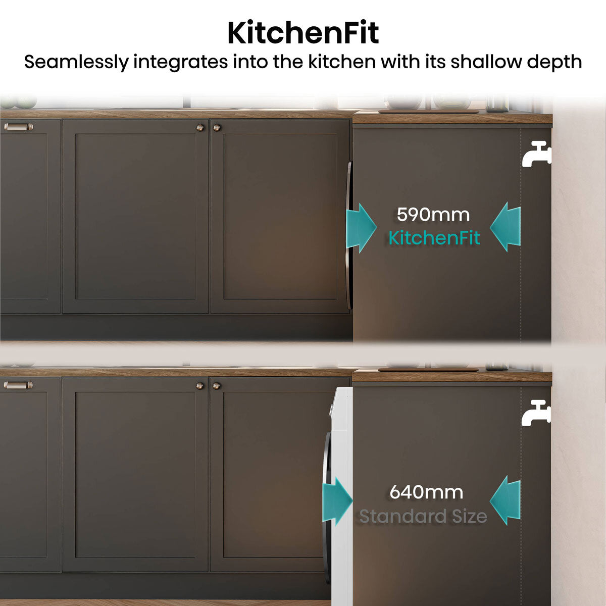 Hisense KitchenFit 5i Series WD5I1245BWR, 12kg/ 8kg Washer Dryer, D Rated in White