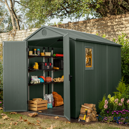 Keter Darwin 6x8ft Resin Garden Shed with Skylight Green