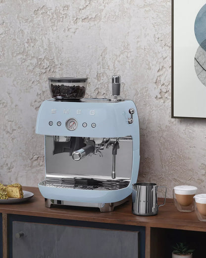 Smeg EGF03PBUK Retro Espresso Coffee Machine with Grinder in Pastel Blue