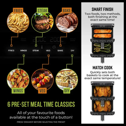 Tower T17190 Vortx 11L Dual Layer Air Fryer - Black with Chrome Trim